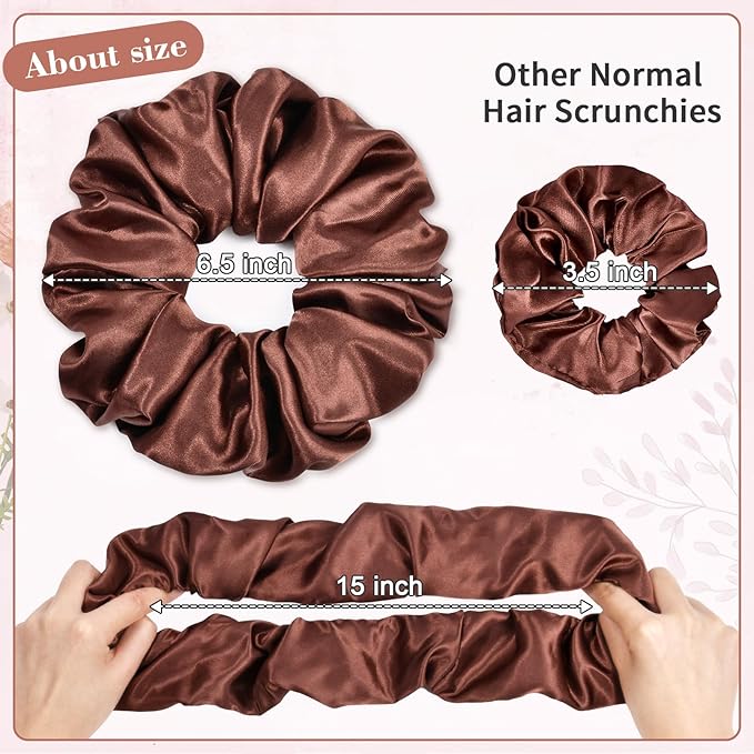 CEELGON Chocolate Big Satin Scrunchie6.5 Inches Jumbo Scrunchies Silky Hair Ties Oversized Ponytail Holderfor Thick Curly Hair Extra Large Hair Accessories for Women (Chocolate)