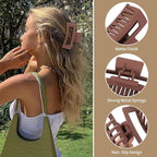 3.5 Inch Medium Hair Claw Clips 6 Pack Hair Clips for Women Square Rectangle Claw for Hair Banana Jaw Clips Hair Accessories for Girls -Brown Scarlet