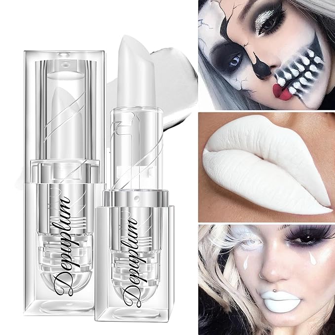 Halloween White Lipstick Matte Body Painting Stick for Women Waterproof Lipsticks Dark Long Lasting Lip Stick Gothic Zombie Vampire Cosplay Cruelty Free Lipstick, DU-White