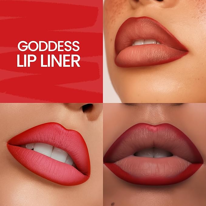 Red Lip Liner – Creamy, High-Pigment Matte Color, Retractable - Long-Lasting & Non-Drying Makeup Lip Liner with Smooth Application for Defined Lips - No Feathering or Fading (Goddess)