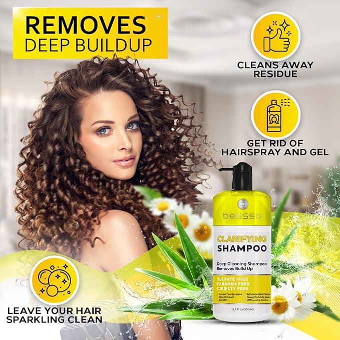 Clarifying Shampoo for Women and Men - Ideal for Oily Hair and Build Up - Gentle, Moisturizing Sulfate Free Formula - Safe for Color Treated, Curly Perms and Dry Scalps - Remove Chlorine for Swimmers