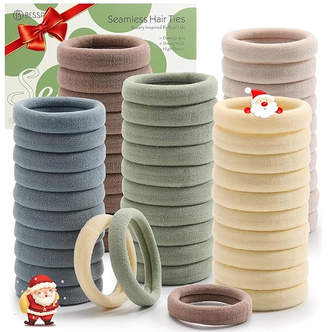 100 Pcs Thick Seamless Hair Ties, Ponytail Holders Hair Accessories No Damage for Thick Hair Christmas Gift(Light Theme Colors)