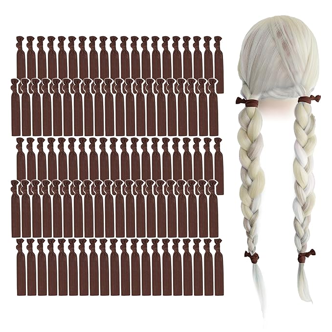 MEEDEE 100 Pack Brown Hair Ties For Women No Crease Soft Elastic Ribbon No Damage Brown Hair Ties Knotted Ouchless Hair Ribbon Yoga Hair Ribbons Elastic Bracelets