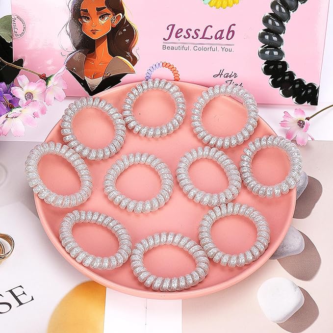 JessLab Spiral Hair Ties for Women, 10-Pack Traceless No-Damage Ponytail Holders, Coils Hair Bands for Girls, Assorted Colors