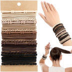 Boho Hair Ties, 20 PCS of 4 Styles Cute Bands for Thick or Thin Hair, No Damage Elastic Bracelets, Brown Hair Accessories for Girls and Women