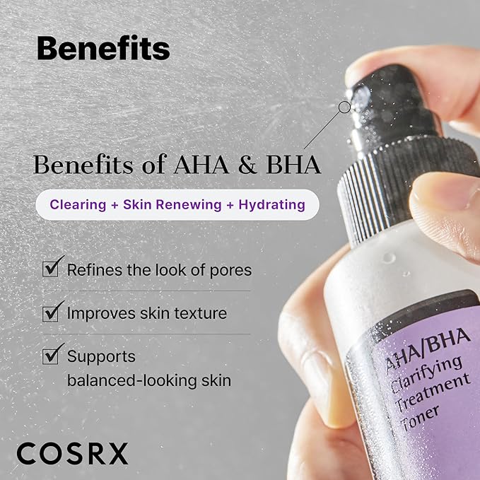 COSRX AHA/BHA Treatment Toner 5.07 fl.oz/ 150ml, Facial Exfoliating Spray for Whiteheads, Pores, & Uneven Skin, Korean Toner, Korean Skin Care, Stocking Stuffers, Gifts for Women, Holiday Gifts