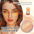 DAGEDA Orange Body Glitter Stick,Sparkly Face Glitter Makeup,Holographic Hair Glitters Mermaid Makeup Rave Outfits for Women, Shimmer Face Paint Stick Singer Concert Accessories