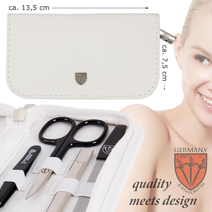 3 Swords Germany - brand quality 8 piece manicure pedicure grooming kit set for professional finger & toe nail care scissors file clipper fashion leather case in gift box, Made by 3 Swords (01634)