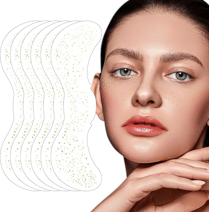 Glitter Freckles - 6PCS Makeup Patches, Gold Face Glitter, Waterproof Glitter Freckles Face Tattoo, Shiny Face Glitter for Kids, Waterproof Face Jewels for Women, Fake Freckles Party Makeup Accessory