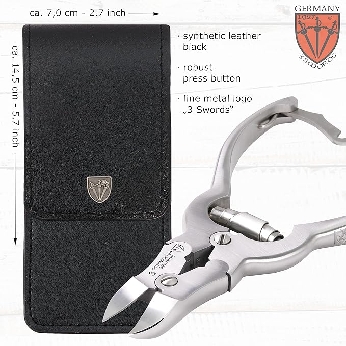 3 Swords Germany – Big Toe Nail NIPPERS - Extra Strong Toe Nail NIPPERS for Cutting Strong, Thick or ingrown Toe Nails - Stainless Steel Pedicure Tool with Synthetic Leather case
