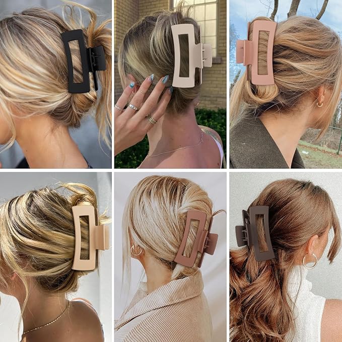 4 Inch Big Hair Claw Clips 6 Pcs Large Claw for Thick Hair Square Hair Clips for Women Rectangle Hair Clips Nonslip Acrylic Banana Jaw Clips Hair Accessories for Girls (Coffee Brown)
