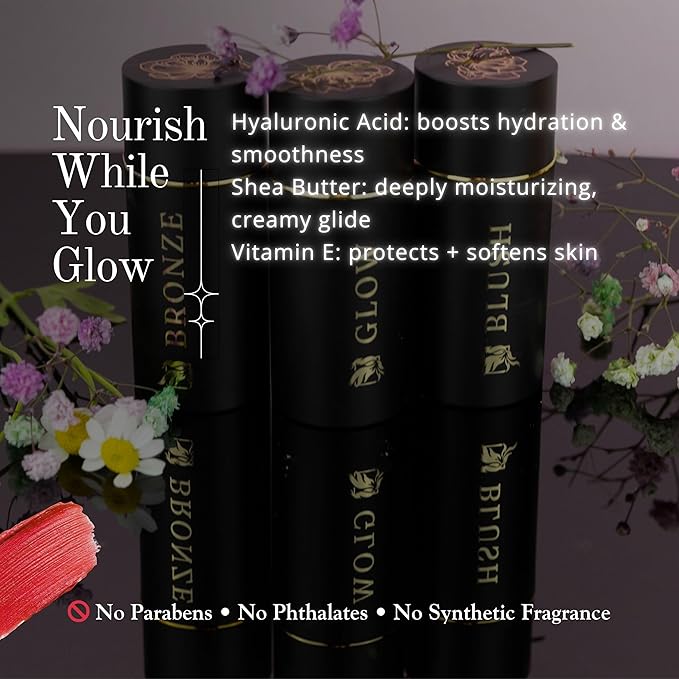 Cream Contour Stick Set – Blush, Bronzer & Highlighter Trio | Hydrating, Buildable, High-Pigment Makeup with Shea Butter & Vitamin E | Phoenix Beauty Gift Set (Luminous)