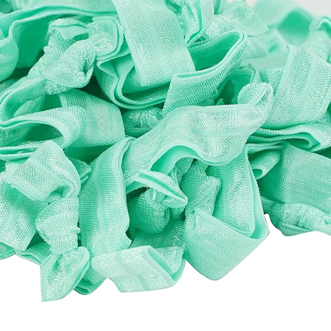 MEEDEE 100 Pack Mint Green No-Crease Soft Ribbon Hair Ties for Women - Knotted, No Damage, Ouchless for Ponytails, Yoga, and Bracelets
