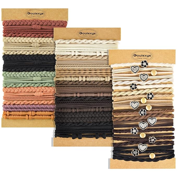 72PCS Boho Hair Ties Bracelets for Women, Hair Tie Bracelets No Damage Boho Hair Accessories Hair Ties for Thick Thin Hair Medium Long Hair Pony Tails (Heart)