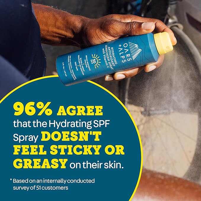 Oars + Alps Sunscreen Spray for Face & Body Spray Sunscreen Infused with Vitamin C & Antioxidants, No White Residue, Water & Sweat Resistant, All Skin Types, Lightweight, Hydrating, SPF 50, 6 Oz, 1pk