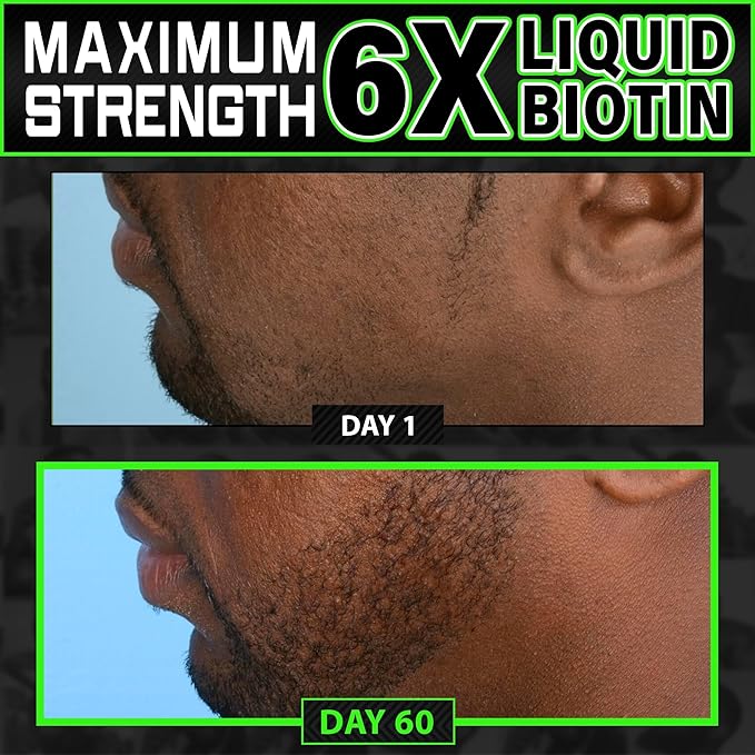 Liquid Biotin Collagen Peptides for Beard Growth and Thickening - Men's Beard and Hair Growth Supplement - Biotin Liquid Drops 96,000mcg 6X More Absorption