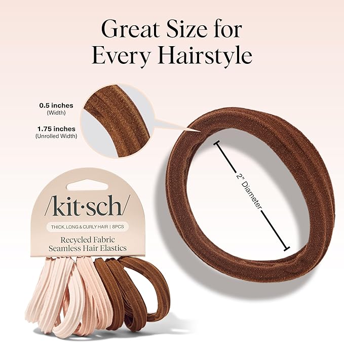 Kitsch Hair Ties No Damage - Strong, Stretchy Hair Bands | Soft Nylon Ponytail Holders, Snag-Free Rubber Bands, Perfect for Updos & Braids | Ideal Gifts for Women - Rosewood, 8pcs