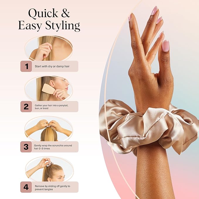 Kitsch Satin Scrunchies For Women - Softer Than Silk Scrunchies, No Crease Hair Ties, Soft Hair Accessories - Perfect For Day And Night Hairstyles | Ideal Gifts for Women - 1pc, Champagne