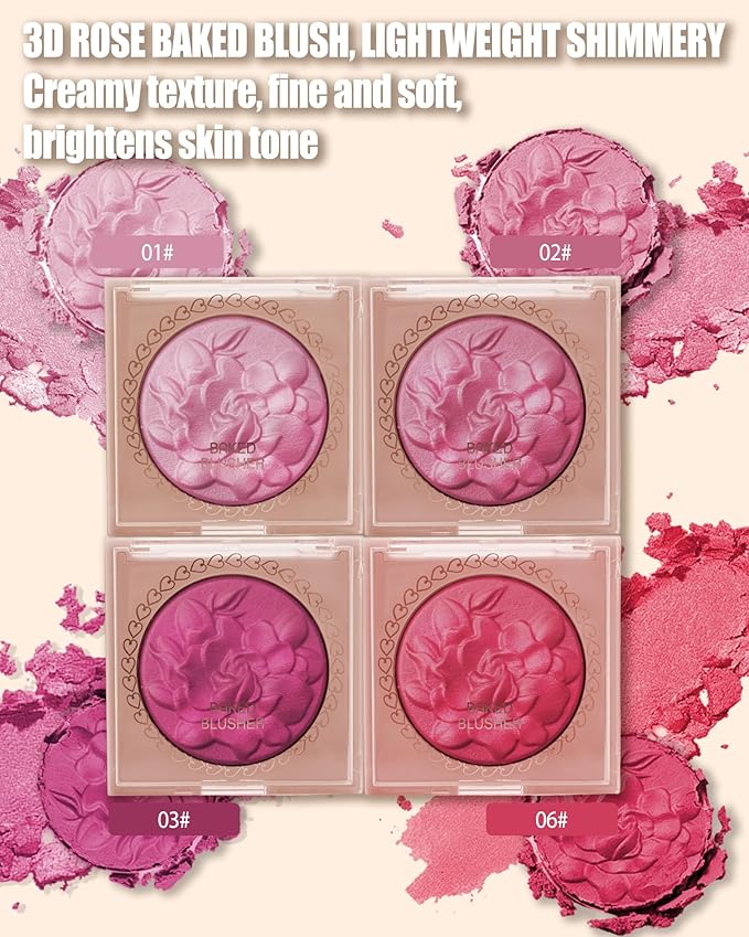 Baked Powder Blush, Lightweight Shimmery Highlight Blusher for Cheeks, Silky Smooth and Blendable Powder Blush Palette, Long-lasting All-Day Face Enhancing Makeup Color, Makeup Gift for Women Girls-02