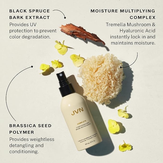 JVN Complete Leave-In Conditioning Mist, 2 Fl Oz, Travel Size, Frizz Fighting Moisture Multiplier, Detangler, UV and Heat Protection Spray, Hair Care for Women and Men, Silicone Free