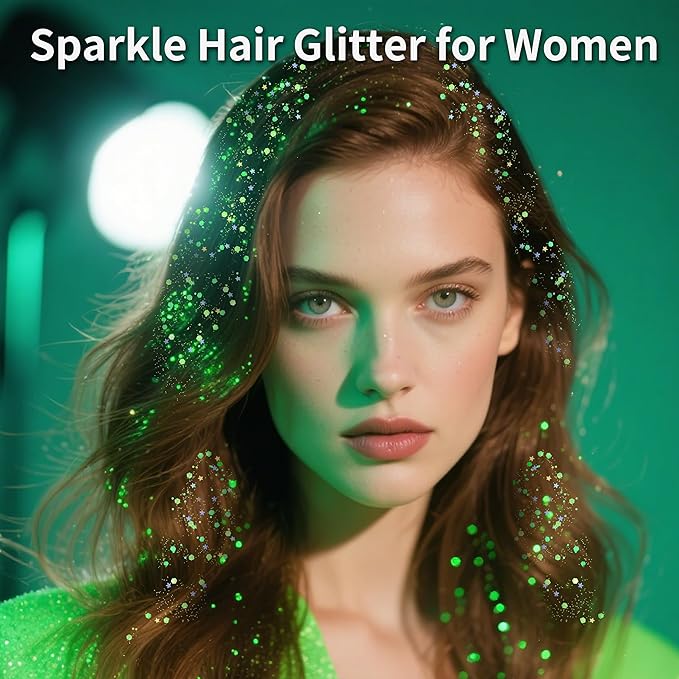 MEICOLY Light Green Body Glitter Stick,Green Accessories for Spirit Week,Alien Face Glitter,Hair Glitter for Women,Irish St Patricks Day Accessories,Festival Mermaid Chunky Makeup for Mardi Gras