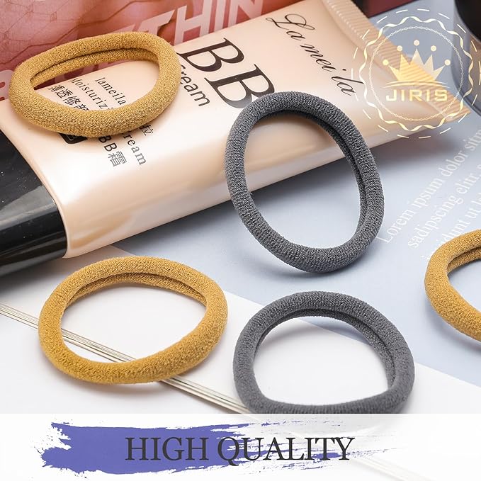 50Pcs Hair Ties for Women Girls,Cotton Seamless Hair Ties, Soft Ponytail Holders,No Crease No Damage Elastics Hair Bands with Box for Thick Heavy and Curly Hair (Camel+Grey)