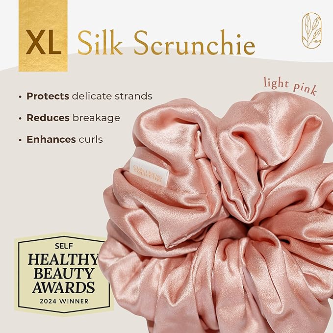 Silk Scrunchies for Women Ponytail Holders – Oversized Mulberry Silk Scrunchies – Extra Large No Damage Hair Ties for Curly, Thick, and Thin - Hair Accessories for Women – Blush Pink, XL By Curlfriend