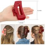 4 Inch Big Hair Claw Clips 6 Pcs Large Claw for Thick Hair Square Hair Clips for Women Rectangle Hair Clips Nonslip Acrylic Banana Jaw Clips Hair Accessories for Girls (Red)