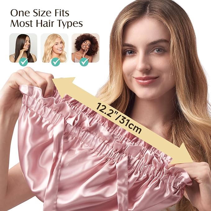YFONG Double Layered 100% Mulberry Silk Bonnet for Sleeping Women, 22 Momme 6A Luxury Silk Sleep Cap with Elastic Band & Tie, Natural Night Wrap for Hair Care Short Long Curly Hair, Pink