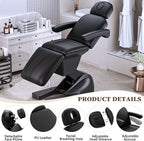 3 Motor Electric Esthetician Bed, Fully Electric Facial Chair with Adjustable Height, Backrest and Footrest, Spa Chair with Armrest & Heavy Duty Base, PU Leather for Spa, Tattoo, Eyelash and So On