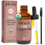 Kitsch Organic Castor Oil for Hair Growth - 100% Pure Castor Oil, Organic Cold Pressed Unrefined Glass Bottle for Face, Skin, Lashes, Brows, Scalp, Nails & Belly Button | Ideal Gifts for Women - 4 oz