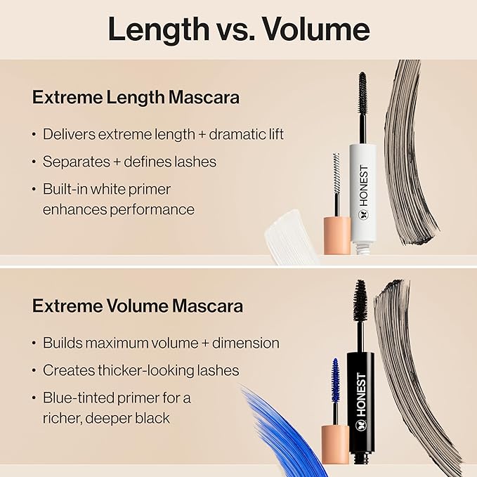 Honest Beauty 2-in-1 Extreme Length Mascara + Lash Primer 3-Pack | Cruelty Free + Safe for Sensitive Eyes | 0.27 fl oz each (pack of 3)