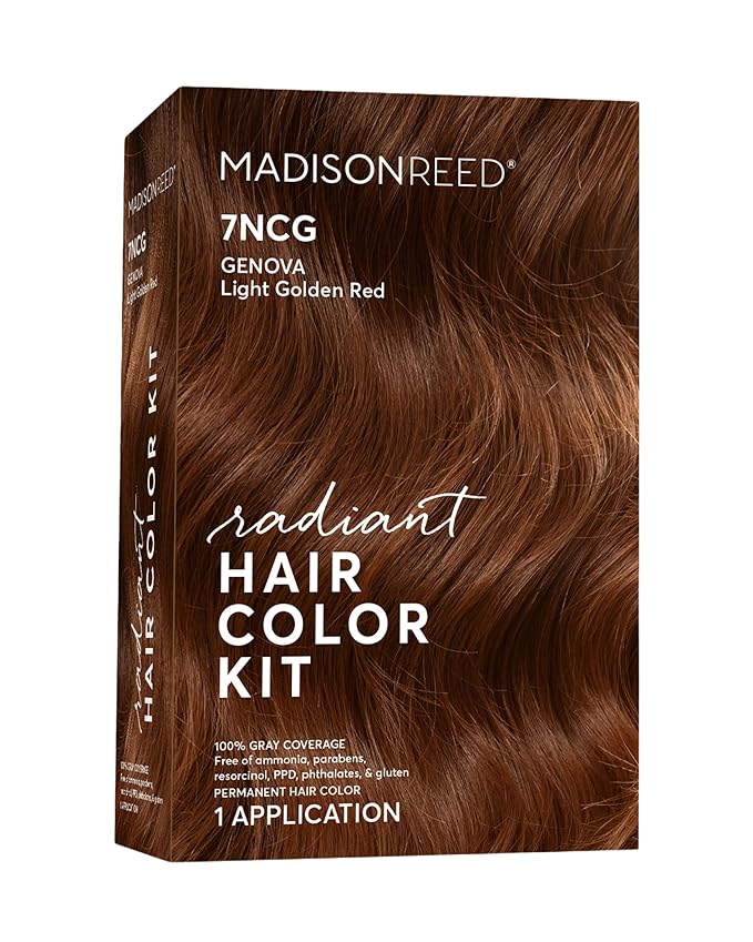 Madison Reed Radiant Hair Color Kit - 7NCG Light Golden Copper (Genova Red), Dimensional Gray Hair Blending Permanent Hair Dye, PPD-Free & Ammonia-Free, 1 Pack