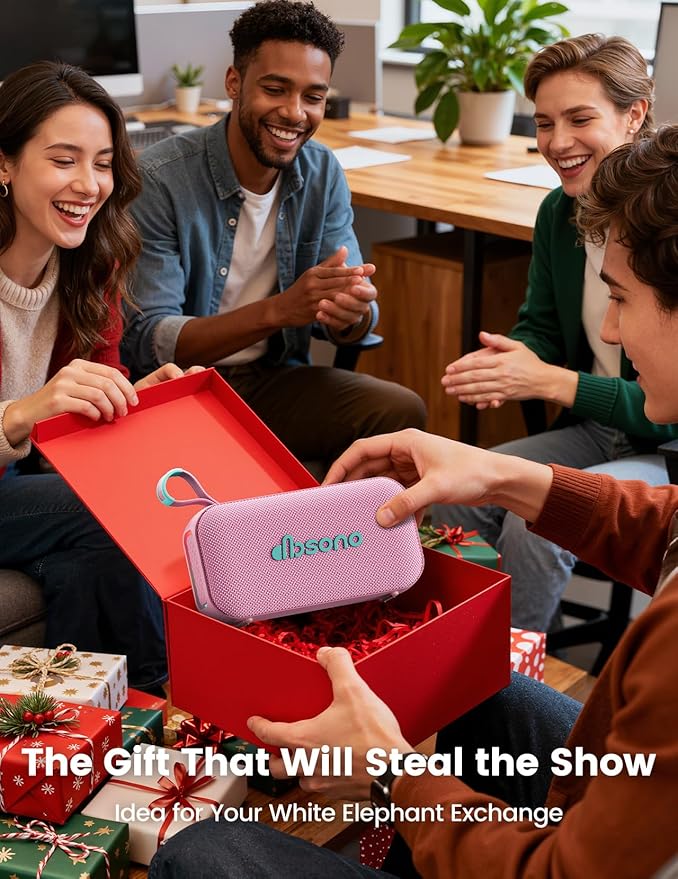 Bluetooth Speaker White Elephant Gifts: Christmas Stocking Stuffers for Men Adults Teens, 30H Playtime, Portable Wireless Speakers, Powerful Bass, Lightshow, Birthday Beach Vacation Essentials, Pink