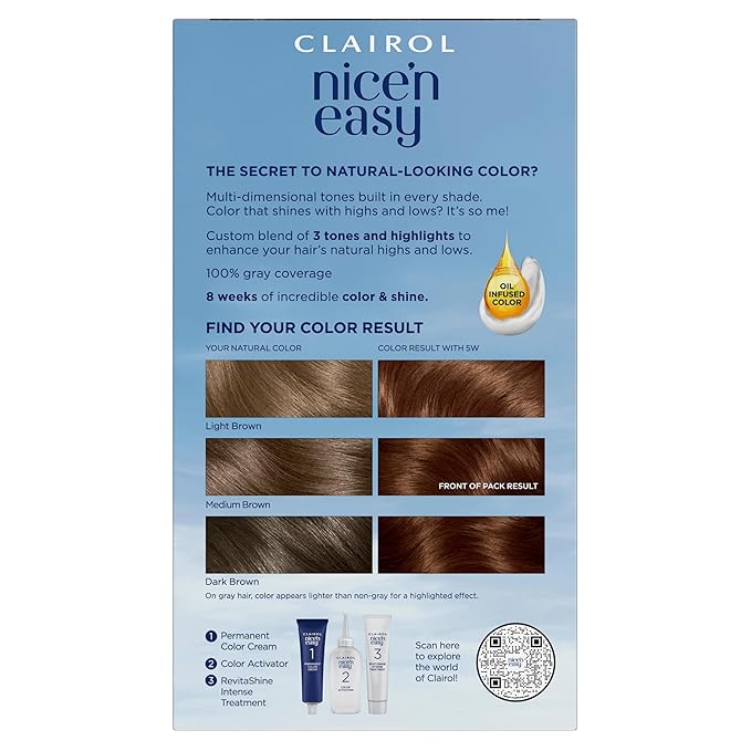 Clairol Nice'n Easy Permanent Hair Dye, 5W Medium Mocha Brown Hair Color, Pack of 3