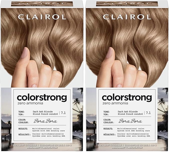 Clairol ColorStrong Permanent Zero Ammonia Hair Dye, 7.1 Dark Ash Blonde - Bora Bora Hair Color, Pack of 2