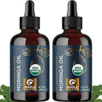 Organic Moringa Oil for Hair and Skin - Cold Pressed Virgin Unrefined Natural Pure USDA Organic Hair Oil for Dry Damaged Hair and Ultra Hydrating Face Oil - Carrier Oil for Essential Oils (2 Pack)