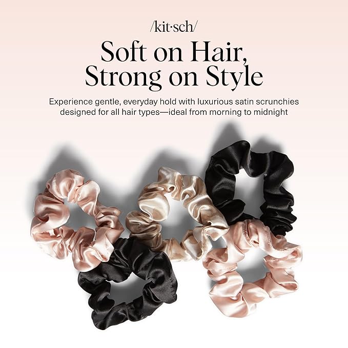 Kitsch Satin Scrunchies for Women - Softer Than Silk Scrunchies | Hair Ties No Damage for Frizz-Free Sleep | Stocking Stuffers for Teen Girls | Ideal Gifts for Women, Assorted, 5pcs
