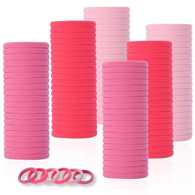 LuSeren 120 Pcs Pink Hair Ties for Women, No Damage Soft Seamless Nylon Hair Elastics for Thick Hair, Ponytail Holders, 3 Gradient Pink Hair Accessories