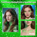 MEICOLY Light Green Body Glitter Stick,Green Accessories for Spirit Week,Alien Face Glitter,Hair Glitter for Women,Irish St Patricks Day Accessories,Festival Mermaid Chunky Makeup for Mardi Gras