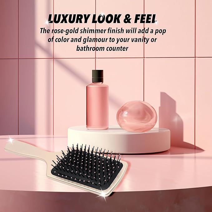 Earth & I Rosegold Hair Brushes for Women, Pink Hairbrush, Rose Gold Women Hair Brush, Kids Hairbrush, Brushes and Combs, Detangling and Styling (Rectangle)