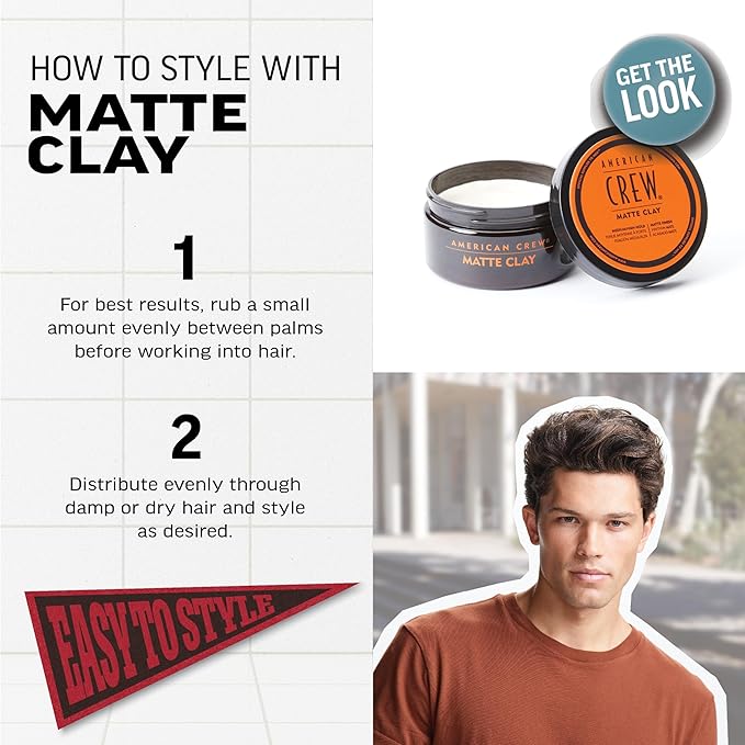 American Crew Men's Hair Matte Clay, Like Hair Gel with Medium/High Hold, Stocking Stuffer for Him, 3 oz