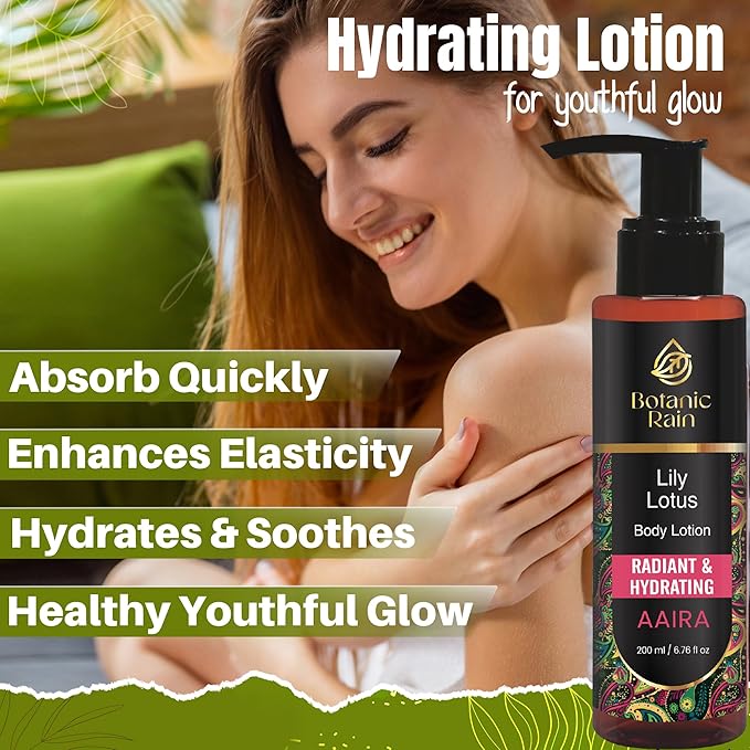 Organic Body Lotion with Lily & Lotus – Deeply Nourishing, Anti-Aging Ayurveda Moisturizer for Dry, Crepey Skin – Natural, Vegan & Ayurvedic – 6.76 fl oz (Pack of 2)