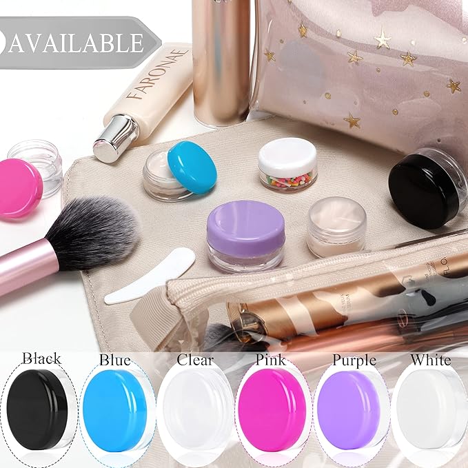 25PCS 5 Gram Sample Containers, 5ml Empty Jars with Lids, Small Cosmetic Containers, Mini Sample Jars with 2PCS Mini Spatulas for Make Up, Oils, Lotion, Powder, Paint, Jewelry, Lip Balms(Blue Lid)