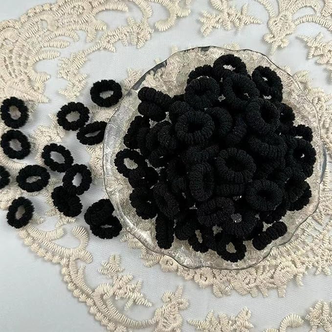 500 PCS Multicolor Cotton Hair Ties, Small Seamless Kids Hair Ties – Soft No-Crease Baby Hair Elastics for Girls, Kids & Toddlers, Gentle Ponytail Holders for Thin & Thick Hair. (Black)