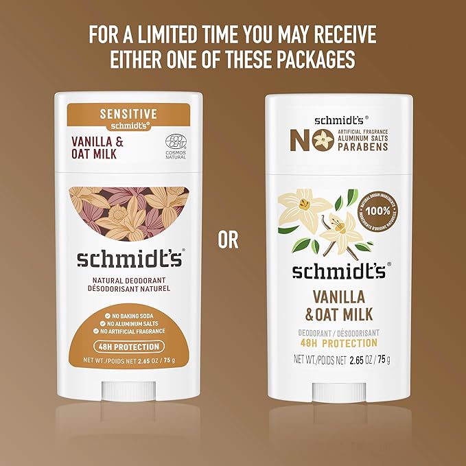 Schmidt's Aluminum-Free Vegan Deodorant Vanilla & Oat Milk with 24 Hour Odor Protection, for Women and Men, Natural Ingredients, Cruelty-Free, 2.65 oz