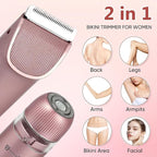 2 in 1 Women Electric Shaver Dual Head Bikini Trimmer for Women IPX7 Waterproof Wet & Dry Use Body Hair Trimmer and Facial Hair Remover for Bikini Underarm Leg Arm Body Face（Rose Gold）