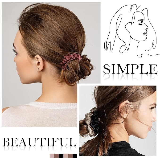 12Pcs Satin Scrunchies, Coffee Color Series Satin Hair Ties Elastic Hair Bands Ponytail Holder Valentine's for Wife