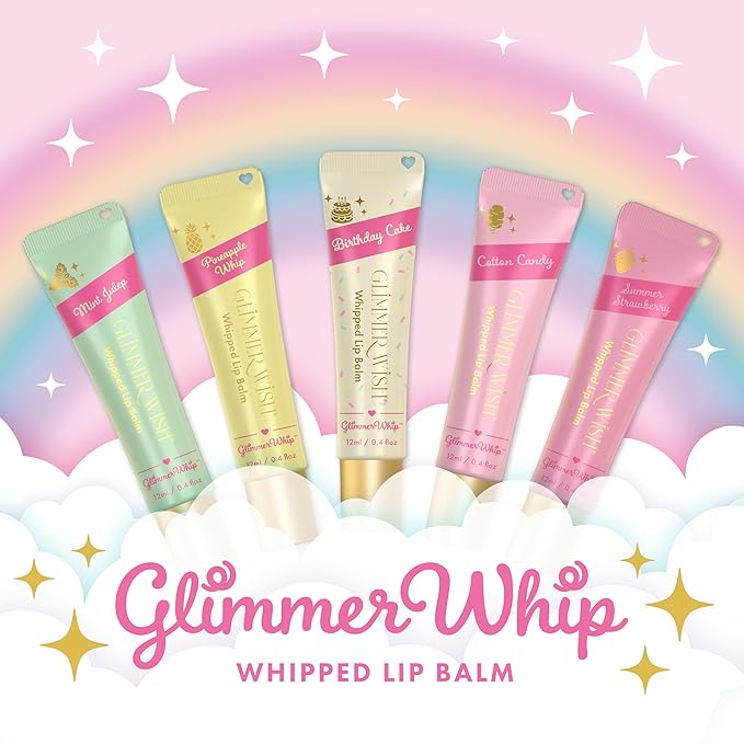 Glimmer Wish Glimmer Whip Hydrating Lip Balm – Moisturizing Lip Care with Organic Oils & Butters – Vegan Lip Moisturizer (Cotton Candy)