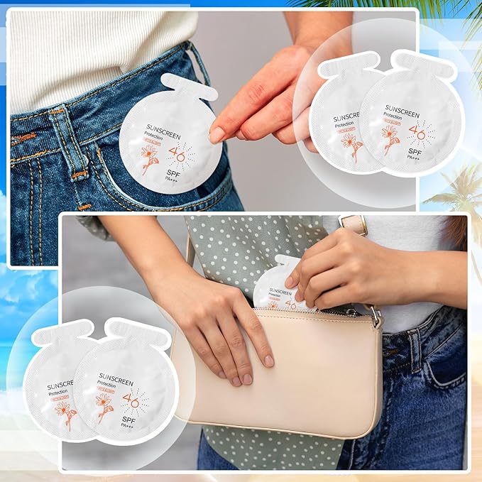 100 Pcs Sunscreen Bulk Mini Travel Size Sunscreen Packets SPF 46+ Summer Party Gifts for Women Girl